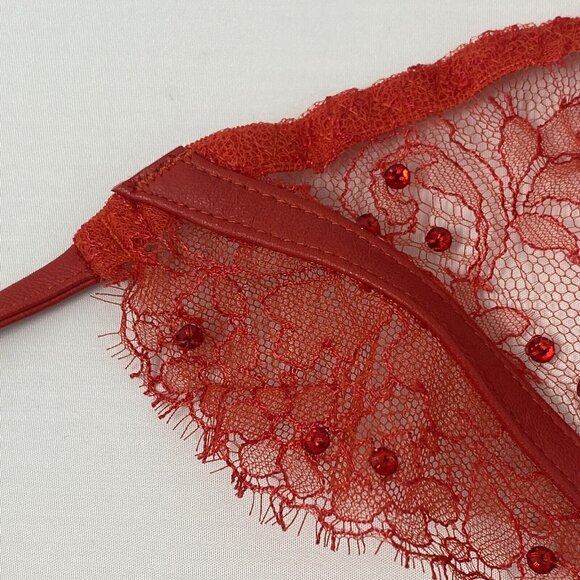 Agent Provocateur Adara SOIREE Leather Swarovski Red Thong AP1 XS NWT $335 - Picture 9 of 12